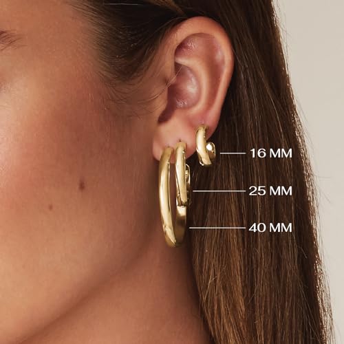 PAVOI 14K Gold Plated Wide Flat Edge Hoop Earrings for Women | Rose, White and Yellow Gold Hoops | Hypoallergenic Jewelry - color: White Gold, size: 25 Millimeters