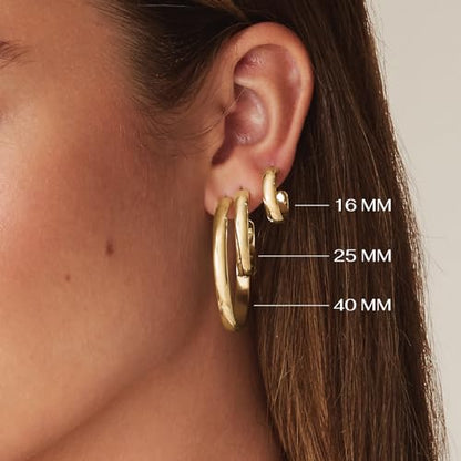 PAVOI 14K Gold Plated Wide Flat Edge Hoop Earrings for Women | Rose, White and Yellow Gold Hoops | Hypoallergenic Jewelry - color: White Gold, size: 25 Millimeters