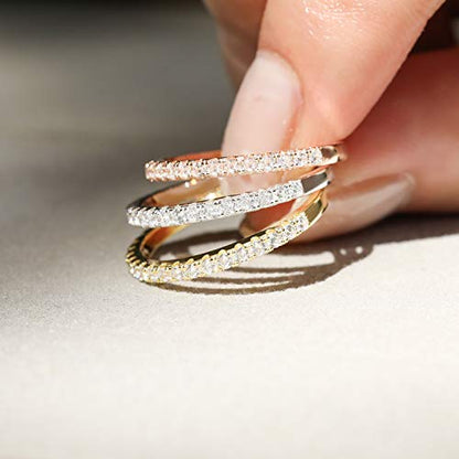 EAMTI 2mm 925 Sterling Silver Wedding Band Half Eternity Stackable Engagement Ring Size 3-13 - color: rose gold