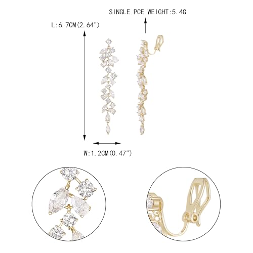 EVER FAITH Gorgeous Wedding Prom Jewelry Round Marquise Cubic Zirconia Teardrop Crystal Chandelier Bridal Dangle Clip on Earrings for Women Brides - color: Clear Gold-Tone