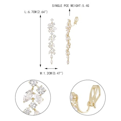 EVER FAITH Gorgeous Wedding Prom Jewelry Round Marquise Cubic Zirconia Teardrop Crystal Chandelier Bridal Dangle Clip on Earrings for Women Brides - color: Clear Gold-Tone