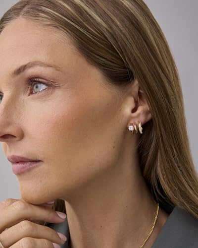 PAVOI 14K Gold Plated Cubic Zirconia Segment Triple Hoop Earrings for Women | Hypoallergenic Earrings with 925 Sterling Silver Posts, Statement Triple Hoop Stud Earrings - color: White Gold