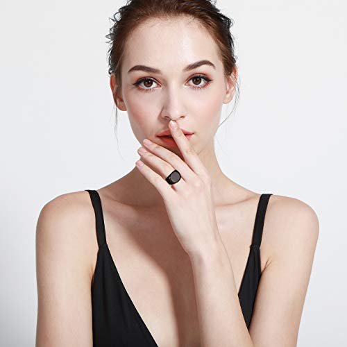 MeMeDIY Personalized Engraved Initial Monogram Oval Signet Ring for Men Women Customize Stainless Steel Letter Rings Valentine's Day Gift Jewelry, Bundle with Ring Size Adjusters - color: B1: Black - Blank
