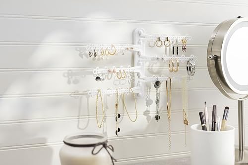 6-Tier Hanging Wall Jewelry Organizer, Earring, Necklace, Ring Holder-White | Large Capacity with 120 Earring Holes, Rotating Branches, Includes 3M Command Strips, Bracelet, Ring & Necklace Storage - color: 6-Tier Classic White