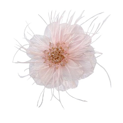 4" Crystal Feather Flower Brooch Pin for Women Girls Dainty Bright Satin Rhinestone Floral Brooches Lapel Hair Pins Elegant Wedding Cocktail Prom Party Hat Bag Suit Clothing Dress Accessories Jewelry Gift - color: Pink