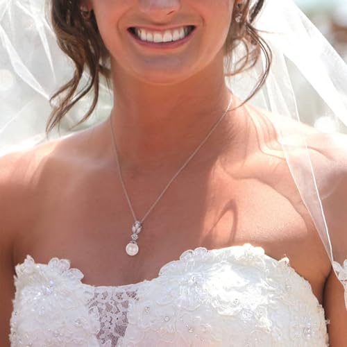 Wedding Jewelry for Bride Bridesmaid, Pearl Dangle Earrings and Pendant Necklace Set Bridal Jewelry for Promise Wedding Party - color: 5#Silver-2 Sets-Necklaces/Bracelets/Earrings