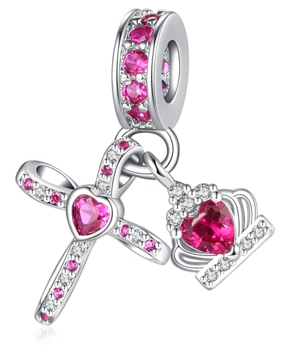 Silver Cross Birthstones Charm Fit for Pandora Charms Bracelet Crown Dangle Charms Beads Birthday Jewelry Gifts for Women - style: July