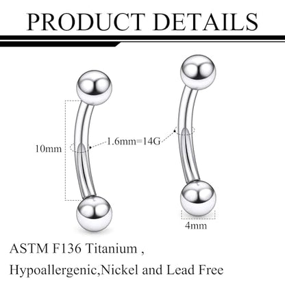 20g 18g 16g 14g Rook Piercing Jewelry Titanium Externally Threaded Curved Barbell Eyebrow Tragus Helix Conch Lobe Labret Earrings Lip Rings Body Piercing Jewelry For Women Men Ball Spike 6mm-19mm - size: 14G - 10mm Ball