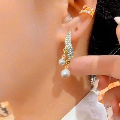 Elegant Faux Pearl Drop Earrings, Rhinestone Pearl Earrings for Women Daily Wear, Suitable For Any Occasions