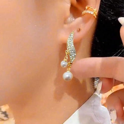 Elegant Faux Pearl Drop Earrings, Rhinestone Pearl Earrings for Women Daily Wear, Suitable For Any Occasions
