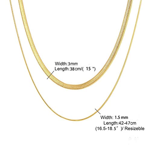 Herringbone Choker Necklace Set Double Layer Snake Chain Herringbone Chain Necklace Layering Necklace Set Cuban Chain Necklace for Women - style: 1-Double layered Snake 3/1.5mm