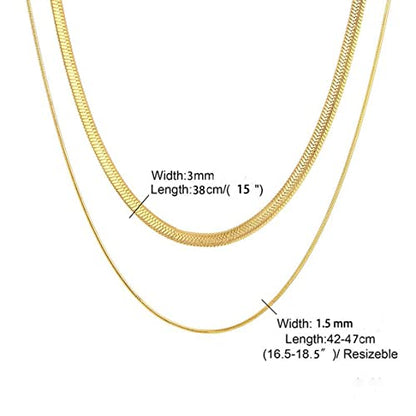 Herringbone Choker Necklace Set Double Layer Snake Chain Herringbone Chain Necklace Layering Necklace Set Cuban Chain Necklace for Women - style: 1-Double layered Snake 3/1.5mm