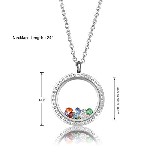 Jovivi 25/30mm Living Floating Memory Locket Necklace - 316 Surgical Stainless Steel Round Crystals Buckle Closure - color: 30mm Locket