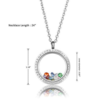 Jovivi 25/30mm Living Floating Memory Locket Necklace - 316 Surgical Stainless Steel Round Crystals Buckle Closure - color: 30mm Locket