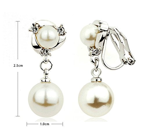 Clip On Earring For Women Pearl Non Pierced Clip Earrings - color: clip-on silver