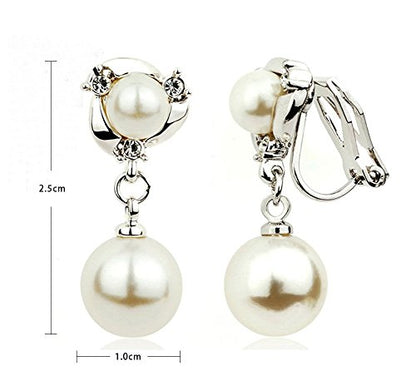 Clip On Earring For Women Pearl Non Pierced Clip Earrings - color: clip-on silver