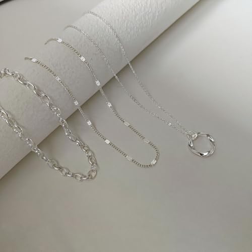 Airmb Gold Layered Necklaces for Women 14k Gold Plated Dainty Stackable Choker Necklaces for Women Trendy Layering Chain Cute Pendant Necklace Set Gold Jewelry for Women - color: 3PCS-Circle-Silver