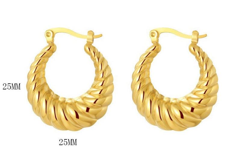 18K Gold Plated Stainless Steel Statement Earrings for Women - Trendy Hoops with Cubic Zirconia - Lightweight Non-Tarnish Waterproof Fashion Jewelry Gift - style: Croissant Twist Hoops