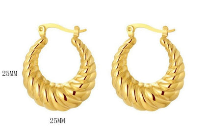 18K Gold Plated Stainless Steel Statement Earrings for Women - Trendy Hoops with Cubic Zirconia - Lightweight Non-Tarnish Waterproof Fashion Jewelry Gift - style: Croissant Twist Hoops