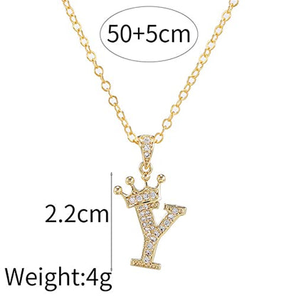 Pingyongchang Letter A-Z pendant necklace Crown letter pendant Charming initials chain necklace, inlaid crystal letter necklace - color: crown-G