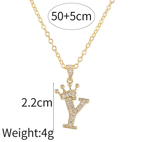 Pingyongchang Letter A-Z pendant necklace Crown letter pendant Charming initials chain necklace, inlaid crystal letter necklace - color: crown-T