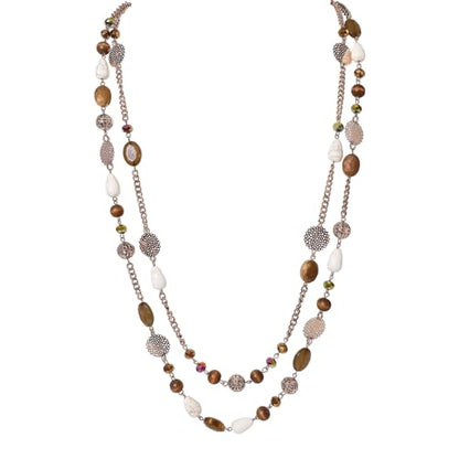 Bocar Long Necklaces for Women Trendy, Boho Layered Crystal Beaded Collar Necklaces for Women, Fashion Statement Necklaces Jewelry - color: Brown