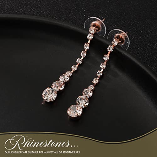 Yean Silver Bridal Jewelry Set Rhinestone Wedding Necklace and Earring Set Prom Jewelry for Women and Bride - color: Rose Gold