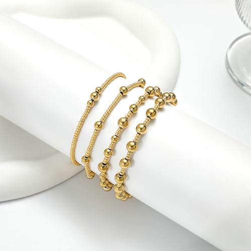Dainty Gold Plated Pearl Crystal Beaded Bracelets Set for Women 14K Gold Plated Bead Pearl Beads Bracelet Stackable Paperclip Link Chain Bracelets Gold Plated Bracelets for Women Trendy Jewelry - color: Style9-multi layer-4pcs