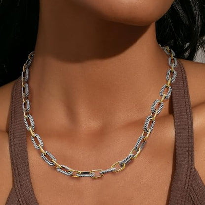 Wire Necklaces for Women, 2 Tone Link Chain Necklaces Circles Adjustable Necklaces Costume Jewelry for Women Gifts - color: Paperclip-A-1