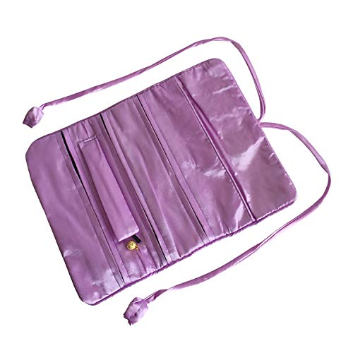 Travel Jewelry Roll Bag - Embroidered Brocade Pouch for Rings, Necklaces, Earrings, Bracelets | Lightweight & Tie Closure (Light Purple) - color: Light Purple