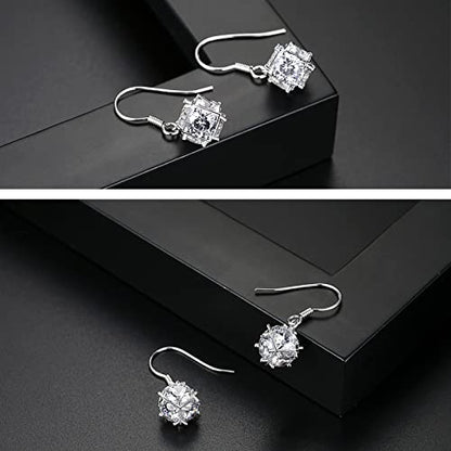 Dainty Solitaire Necklaces Stud Earrings Set For Women,White Gold Plated Simple Prom Jewelry Set Cubic Zirconia Pendant Choker Necklace And Earring Sets Wedding Jewelry For Bridal - color: CZ ball necklace stud set