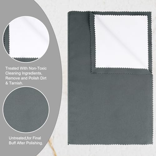 2PC X-Large 12x10'' Double Layer Jewelry Polishing & Buff Cloths (Grey) | Safe Ingredient No Harm, Works on Silver, Gold, Effective Removing Tarnish yet Gentle, Durable Safe Reusable All in One