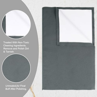 2PC X-Large 12x10'' Double Layer Jewelry Polishing & Buff Cloths (Grey) | Safe Ingredient No Harm, Works on Silver, Gold, Effective Removing Tarnish yet Gentle, Durable Safe Reusable All in One