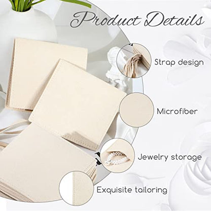 120 Pcs Microfiber Jewelry Pouch 8 x 8cm Jewelry Packaging Bag Gift Bow Tie Bracelet with Cleaning Cloth(Beige) - color: Beige