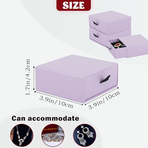 Nsmykhg Jewelry Gift Box Velvet-Lined,12 Pack Compact Drawer Style for Earrings & Rings, Necklace & Bracelet Organizer, 3.93x3.93x1.65 Inches, Stackable Elegant Jewelry Display & Storage Box (Purple) - color: Purple