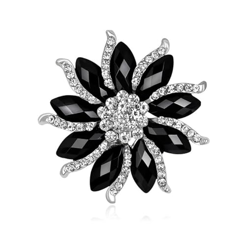 Rhinestone Flower Brooch for Women Vintage Style Black White Crystal Flower Brooch Pin Sparkling Bridal Wedding Crystal Pin Elegant Clothing Hat Bag Accessories Christmas Birthday Party Wedding Costume Jewelry - color: Black White 2