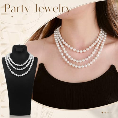 Aurelema Long Pearl Necklace Faux Pearls Necklaces for Women 1920s Jewelry Strand Beads for Wedding Halloween Costume Party
