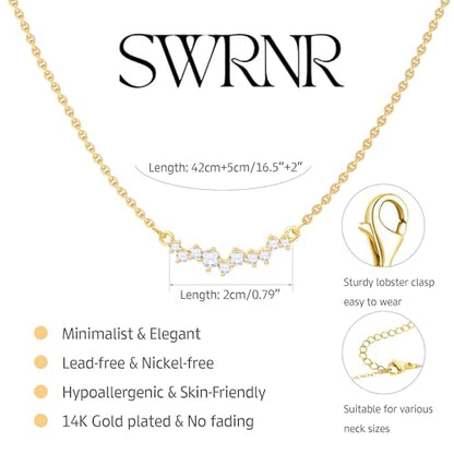 Gold Necklace for Women, Dainty 14K Gold Plated Pendant Necklaces for Women Trendy Simple Choker Chain Cubic Zirconia Circle/Interlocking/Sun/Pearl Necklace Fashion Jewelry Charm Gifts - color: Ten CZ Pendant