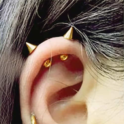 ZS 20G Spike Nose Rings Studs, 18G Stainless Steel Spike Stud Earrings, 16G Septum Lip Rings Cartilage Tragus Helix Piercing for Women Men - color: 12pcs 18g ear studs(gold+silver)
