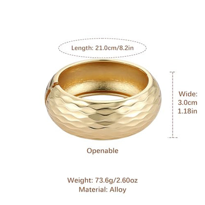 AsAlways 14K Gold Plated Hammered Cuff Bracelet for Women Wide Textured Open Cuff Bangle Statement Gold Chunky Bracelet Jewelry Gift - color: 04 Gold