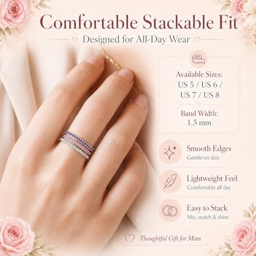 Birthstone Rings For Women, Silver Stackable Cubic Zirconia Stainless Steel Birth Stone Ring To My Daughter/Mom Birthday Unique Gifts Jewelry - color: 07-Silver-July