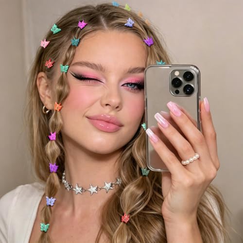 Mini Butterfly Hair Clips, Glitter Y2K 90s 50pcs Tiny Cute Pastel Hair Accessories, Sparkly Small Claw Barrette jewelry for Women Girls (Glitter) - color: Glitter