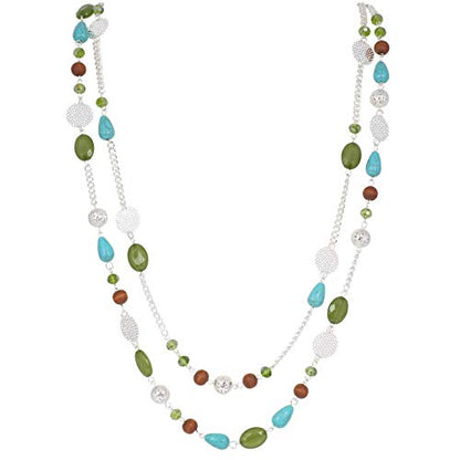 Bocar Long Necklaces for Women Trendy, Boho Layered Crystal Beaded Collar Necklaces for Women, Fashion Statement Necklaces Jewelry - color: Forest Green