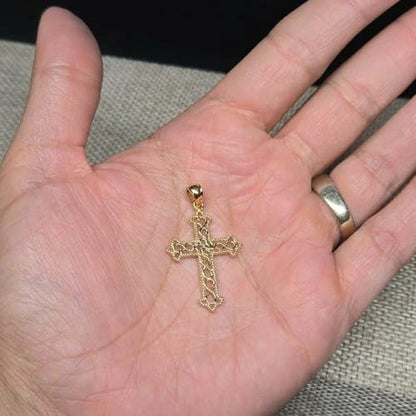 Takar 14K Gold Vermeil and 925 Sterling Silver Filigree Cross Pendant Necklace for Women, Open Work Christian Jewelry, Optional Rolo Chain - color: 14K Gold Vermeil
