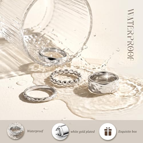 Chunky Gold Rings for Women Non Tarnish Dainty Stackable Silver Rings | 14K Gold Plated Stacking Thumb Rings Set,Trendy Statement Promise Wedding Band Ring,Size 5-11 - color: Silver