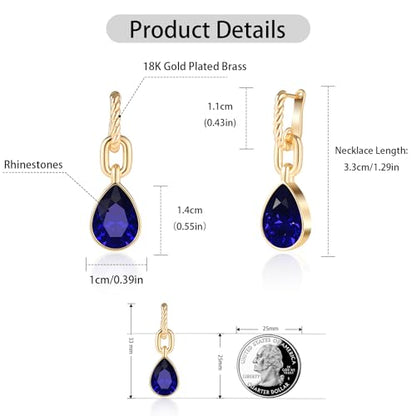 Crystals Teardrop Dangle Drop Earrings, 18K Gold Plated Hoop Earrings Zirconia Jewelry for Women Gifts - color: Navy blue-Long