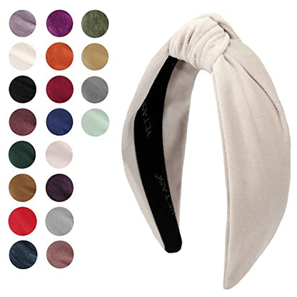 Headbands for Women Off-White Velvet is Trendy. Knotted Headband for Women is a Adjustable Top Knot White Headband Non Slip - color: Off White
