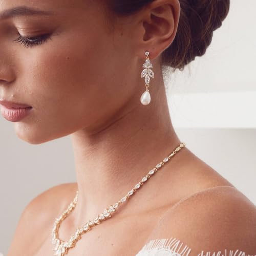 Gold Earrings for Women Trendy, Dainty Dangle Earrings 14K Gold Plated Drop Earrings Cute Wedding Earrings Fashion Prom Bridal Jewelry Gifts - color: Gold-A9