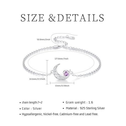 Moon Bracelet for Women 925 Sterling Silver Moonstone/Birthstone Moon Bracelet Butterfly/Dragonfly Bracelet Celtic Moon Butterfly Dragonfly Jewelry Gifts for Women - style: 06-June Birthstone