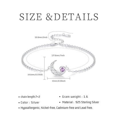 Moon Bracelet for Women 925 Sterling Silver Moonstone/Birthstone Moon Bracelet Butterfly/Dragonfly Bracelet Celtic Moon Butterfly Dragonfly Jewelry Gifts for Women - style: 06-June Birthstone